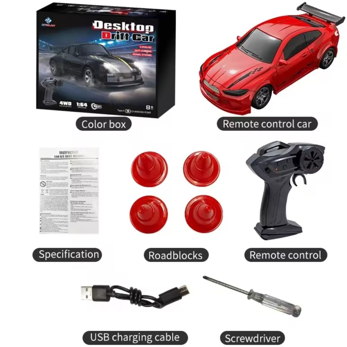 DRIFT - Auto Mini Drift GT deportivo escala 1: 64 color Rojo