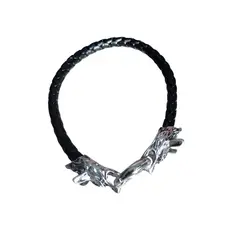 GENERICO - Pulsera de cuero y cabeza de lobo