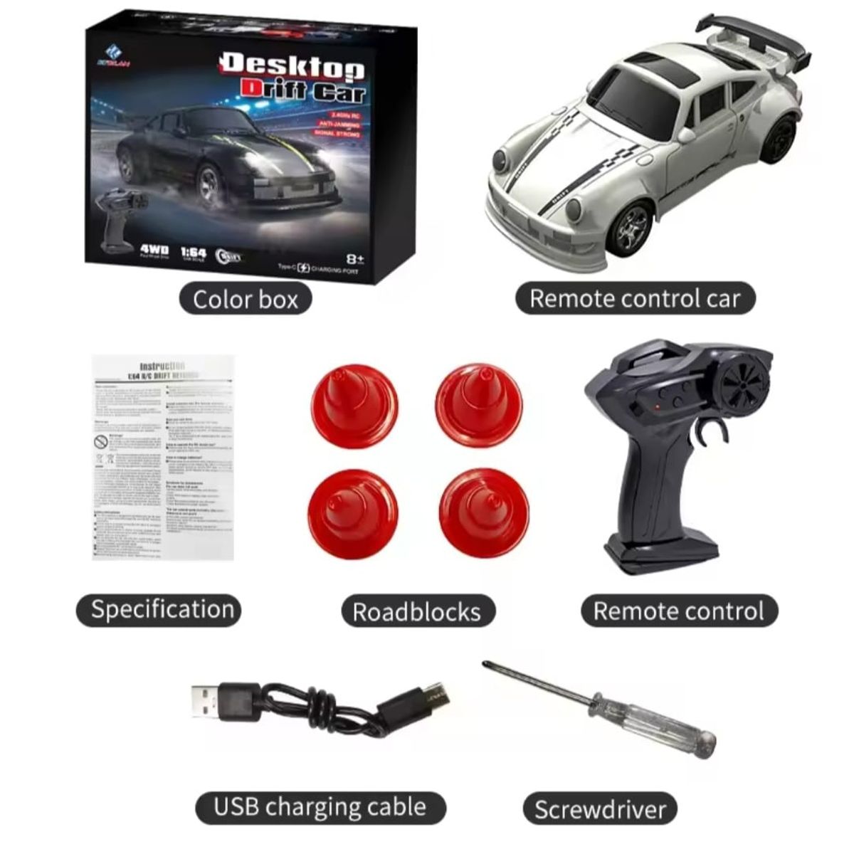 DRIFT - Auto Mini Drift deportivo carrera 911 escala 1:64 Blanco