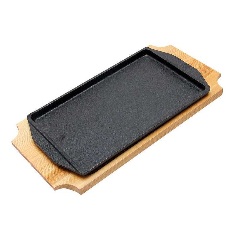 IMAHE - Plato Hierro Rectangular Con Base Madera 20X114X16 Cm