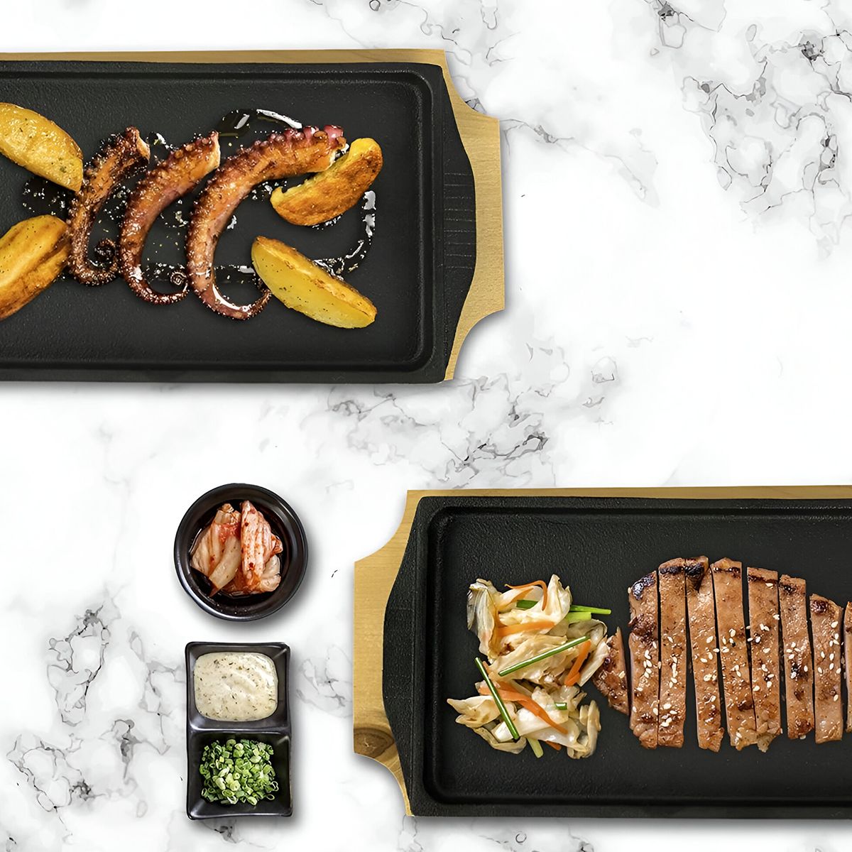 BRIVA - Plato  Bandeja Hierro Rectangular Con Base Madera 20X114X16 Cm