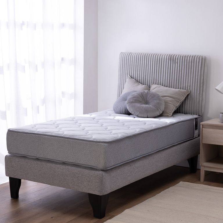 Cama Europea 1 Plazas Cannon Feel + Respaldo Rest Gris