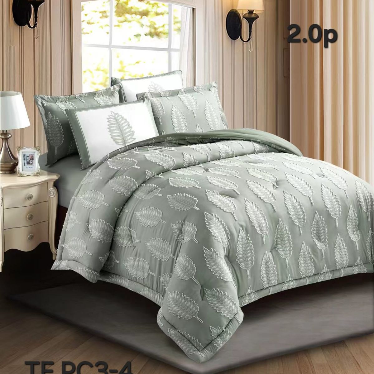 GENERICO - Cubrecama Tipo algodon liviano Quilt de Verano 2 plazas Hoja