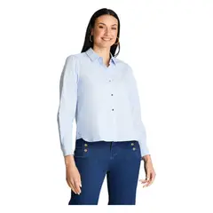 LORENZO DI PONTTI - Blusa Manga Larga Con Botones Dorados Celeste