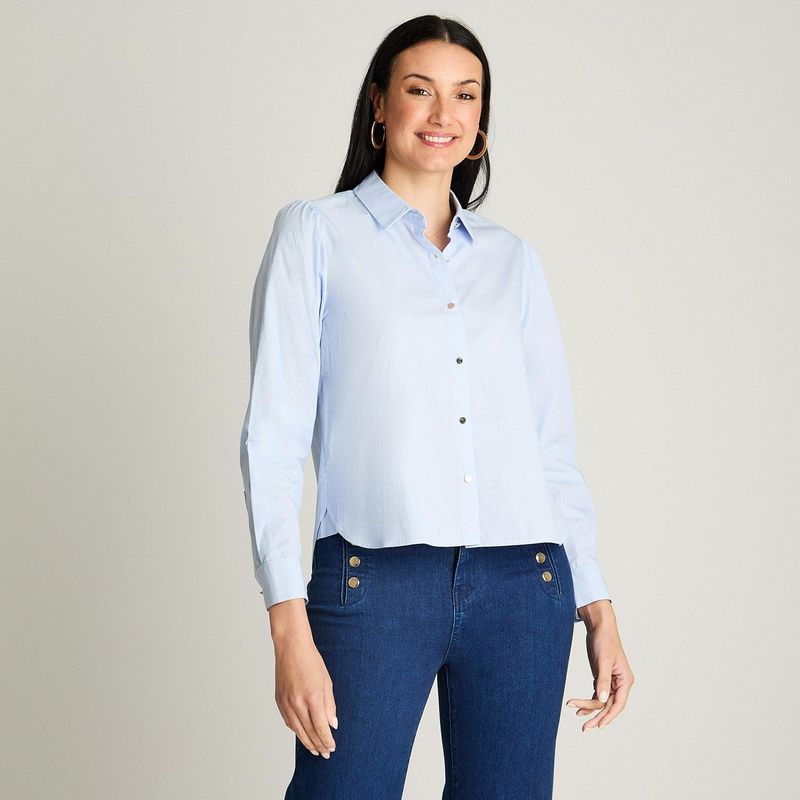 LORENZO DI PONTTI - Blusa Manga Larga Con Botones Dorados Celeste