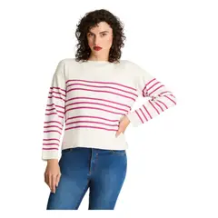 CURVI - Sweater Manga Larga Cuello Redondo Básico Crudo