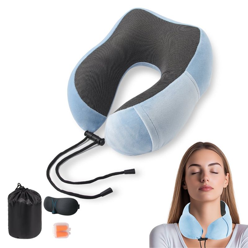 ZSPK - Almohada Celeste De Viaje Para Cuello en Forma de U con Memoria
