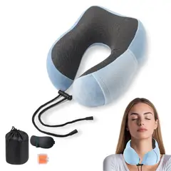 ZSPK - Almohada Celeste De Viaje Para Cuello en Forma de U con Memoria
