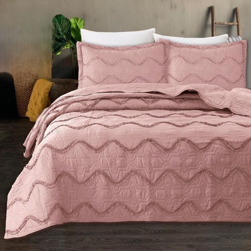 GENERICO - Quilt de Verano King con Relieve Color Rosado