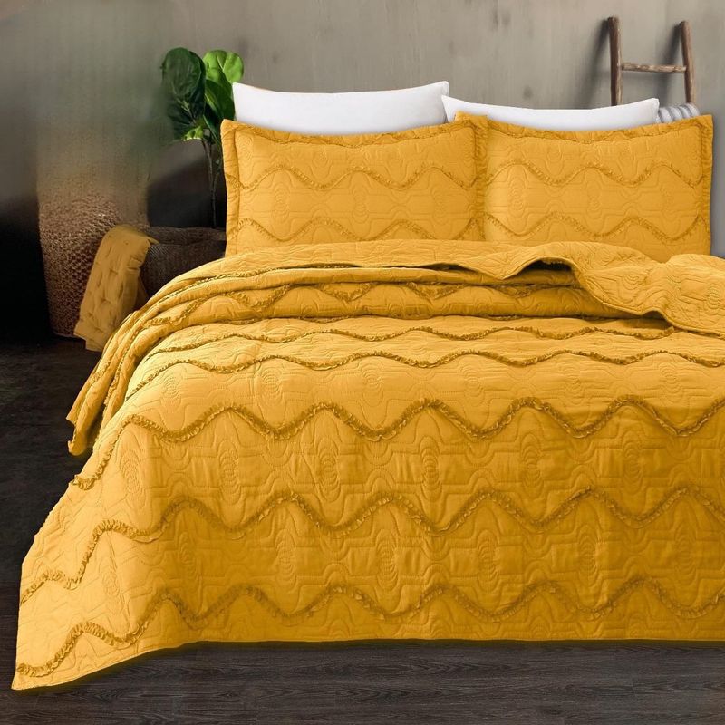 GENERICO - Quilt de Verano King con Relieve Color Mostaza