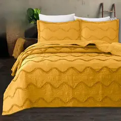 GENERICO - Quilt de Verano King con Relieve Color Mostaza