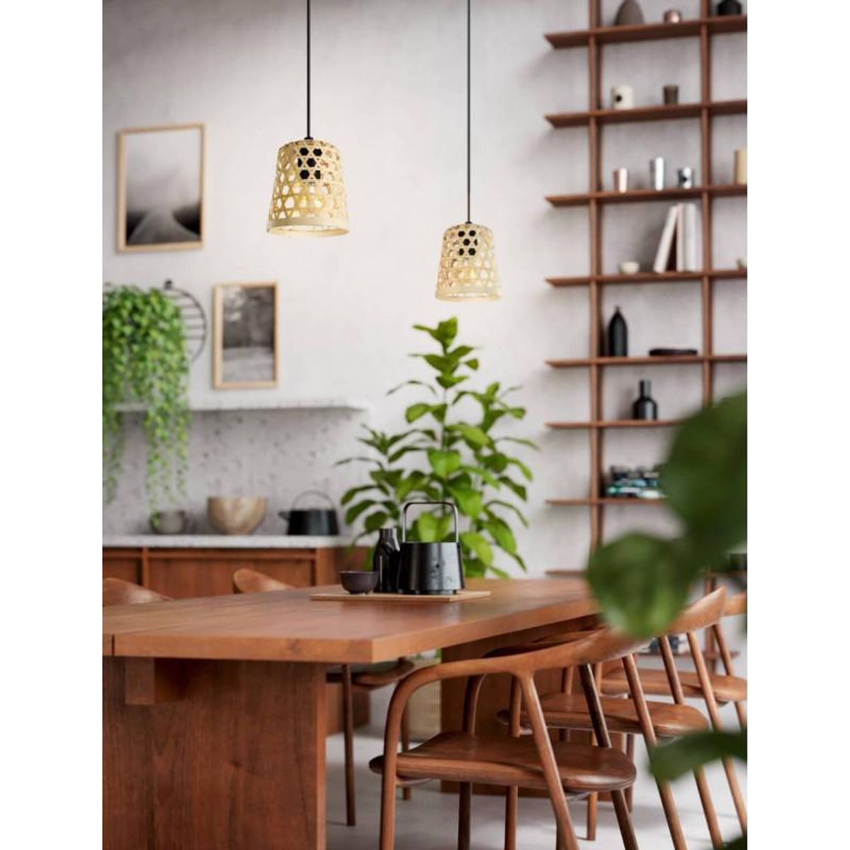 EGLO - Packx2 Lámpara Colgante Capoliveri Madera Natural E272X40W Cod206362M.