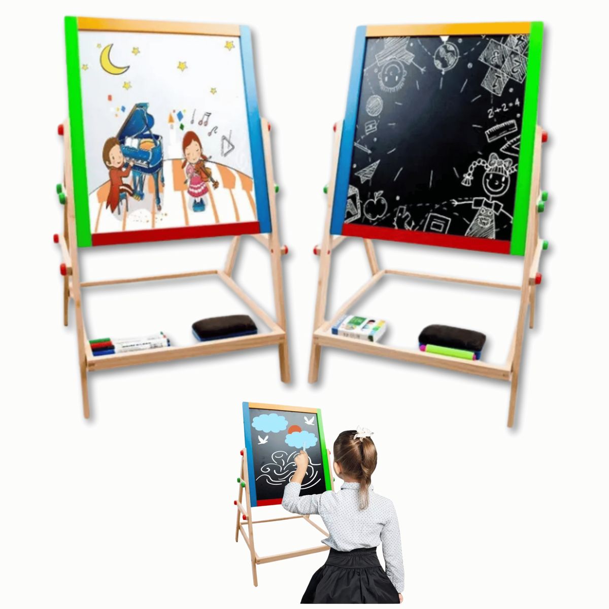 LINE - Pizarra Doble Cara Tiza Y Plumon Acrilica Magnetica Niños