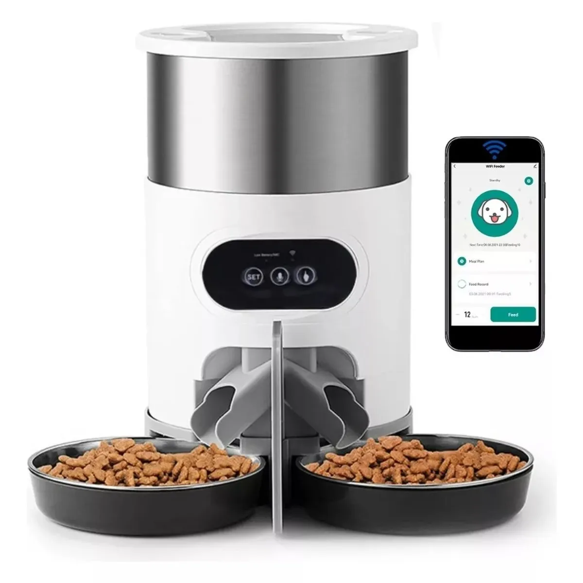 MUNDO MAGIA - Dispensador Automático Alimentos Para Mascotas Doble Robot