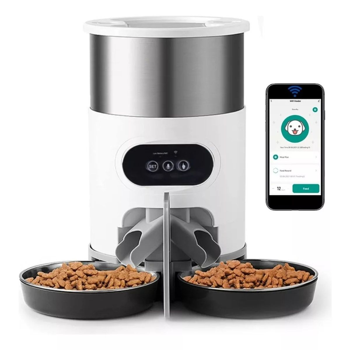 MUNDO MAGIA - Dispensador Automático Alimentos Para Mascotas Doble Robot