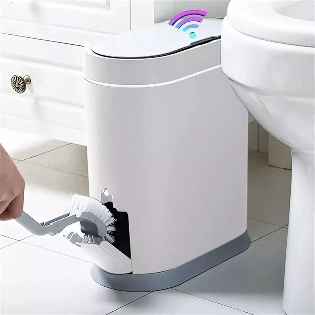 MUNDO MAGIA - Papelero Basurero Baño Automático Sensor Inteligente Cepillo