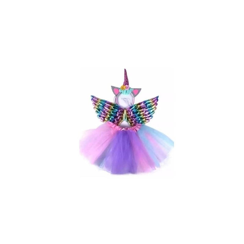 GENERICO - Conjunto Disfraz Unicornio Diadema  Alas  Tutú Para Niñas