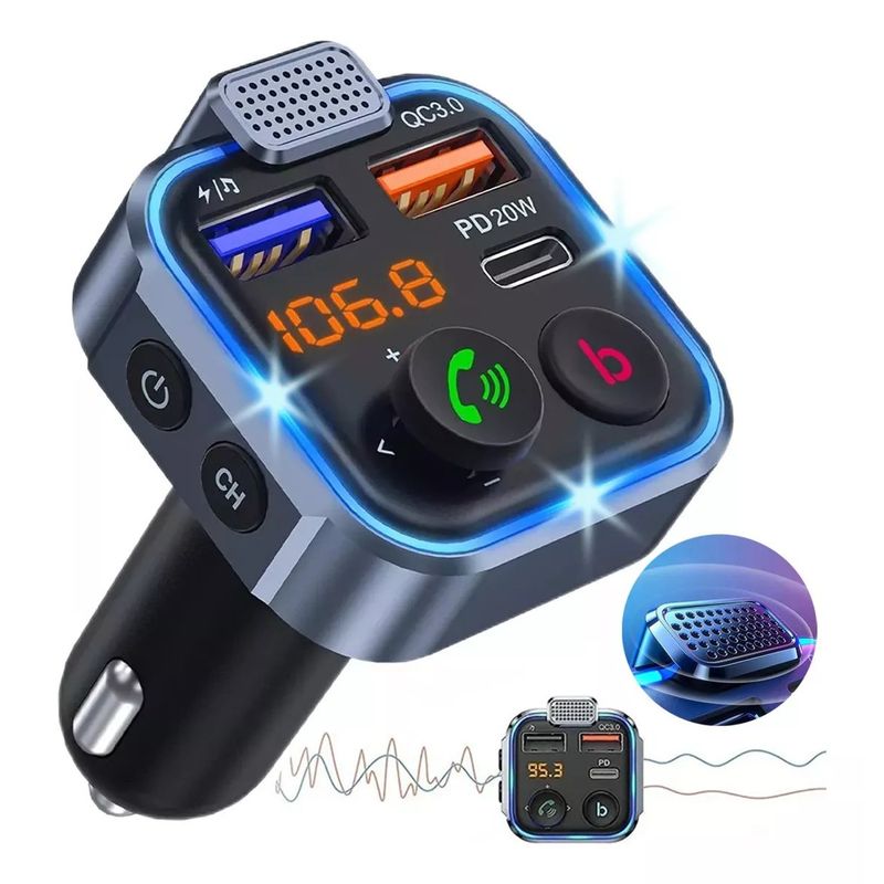 KUANGYE - Transmisor Bluetooth Fm De Auto Manos Libres Cargador 2 Usb