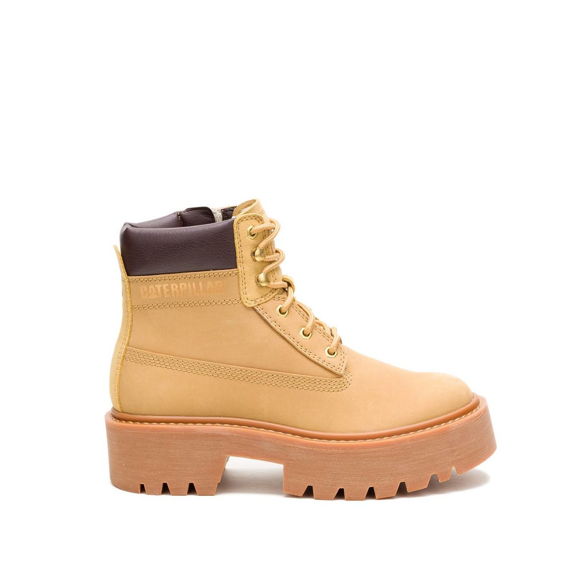 CAT - Botin Cuero Mujer Colorado Max 6 Zip Café Claro CAT