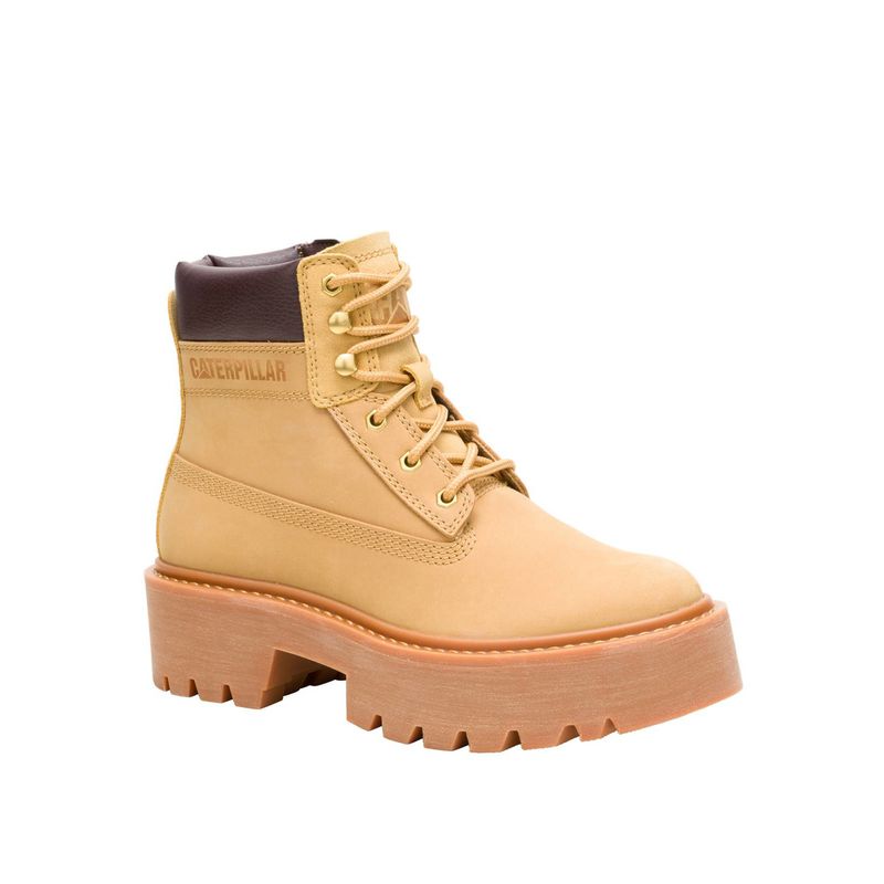 CAT - Botin Cuero Mujer Colorado Max 6 Zip Café Claro CAT