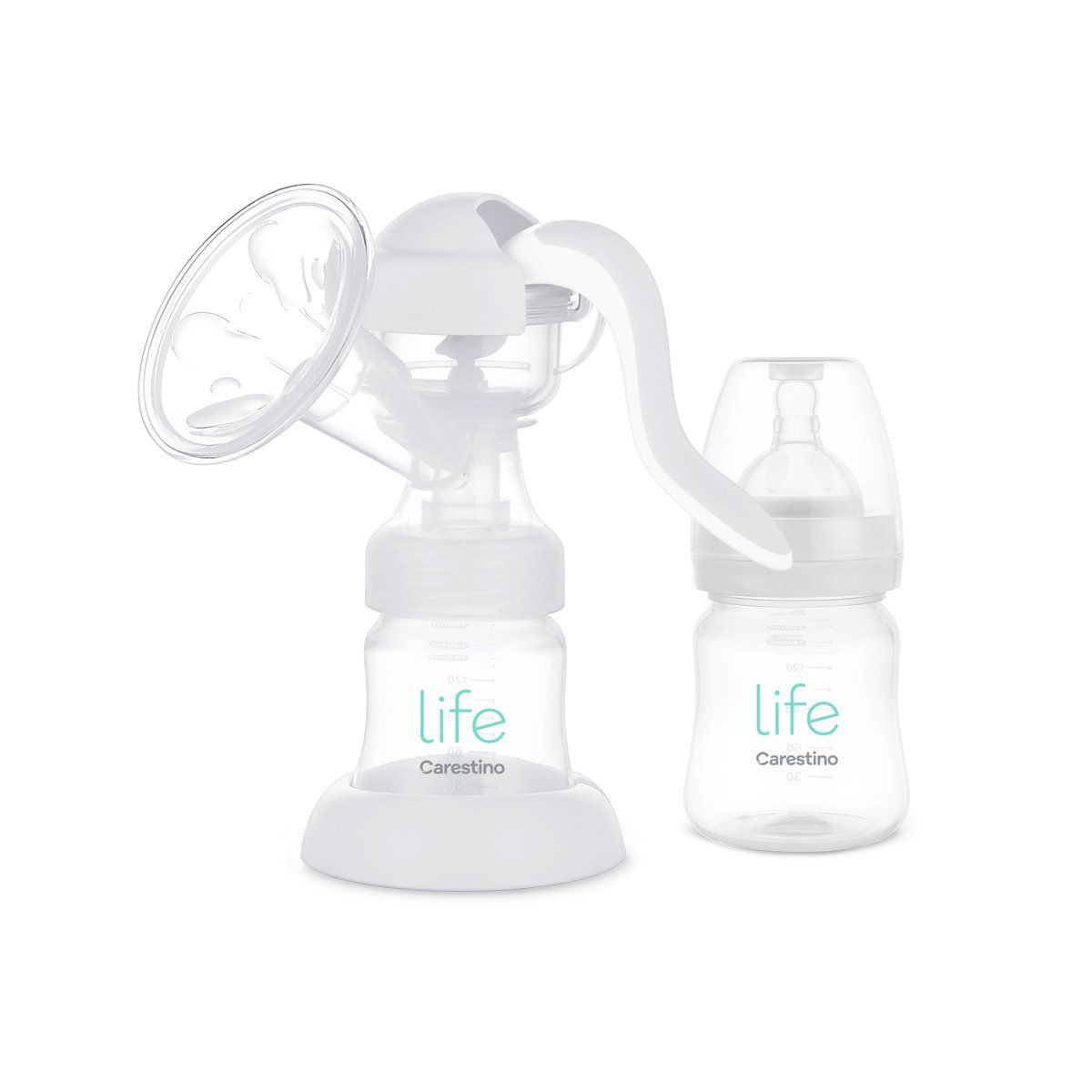 CARESTINO - Extractor de Leche Manual con Mamadera Gris