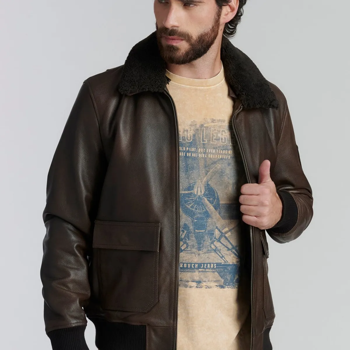 FEROUCH - Chaqueta Cuero Wisconsin Fr Café Ferouch