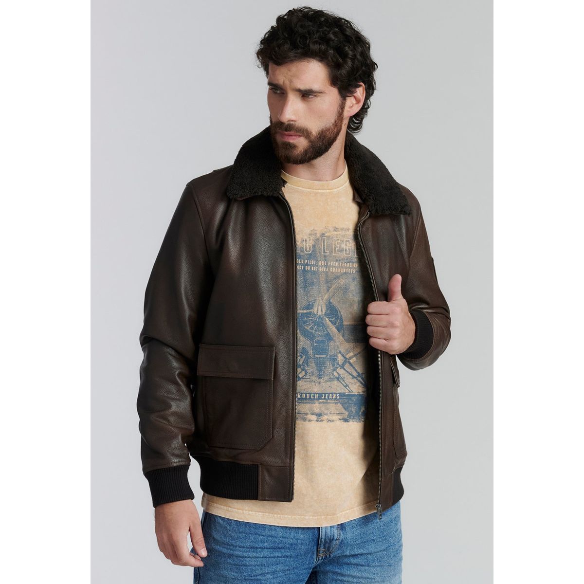 FEROUCH - Chaqueta Cuero Wisconsin Fr Café Ferouch