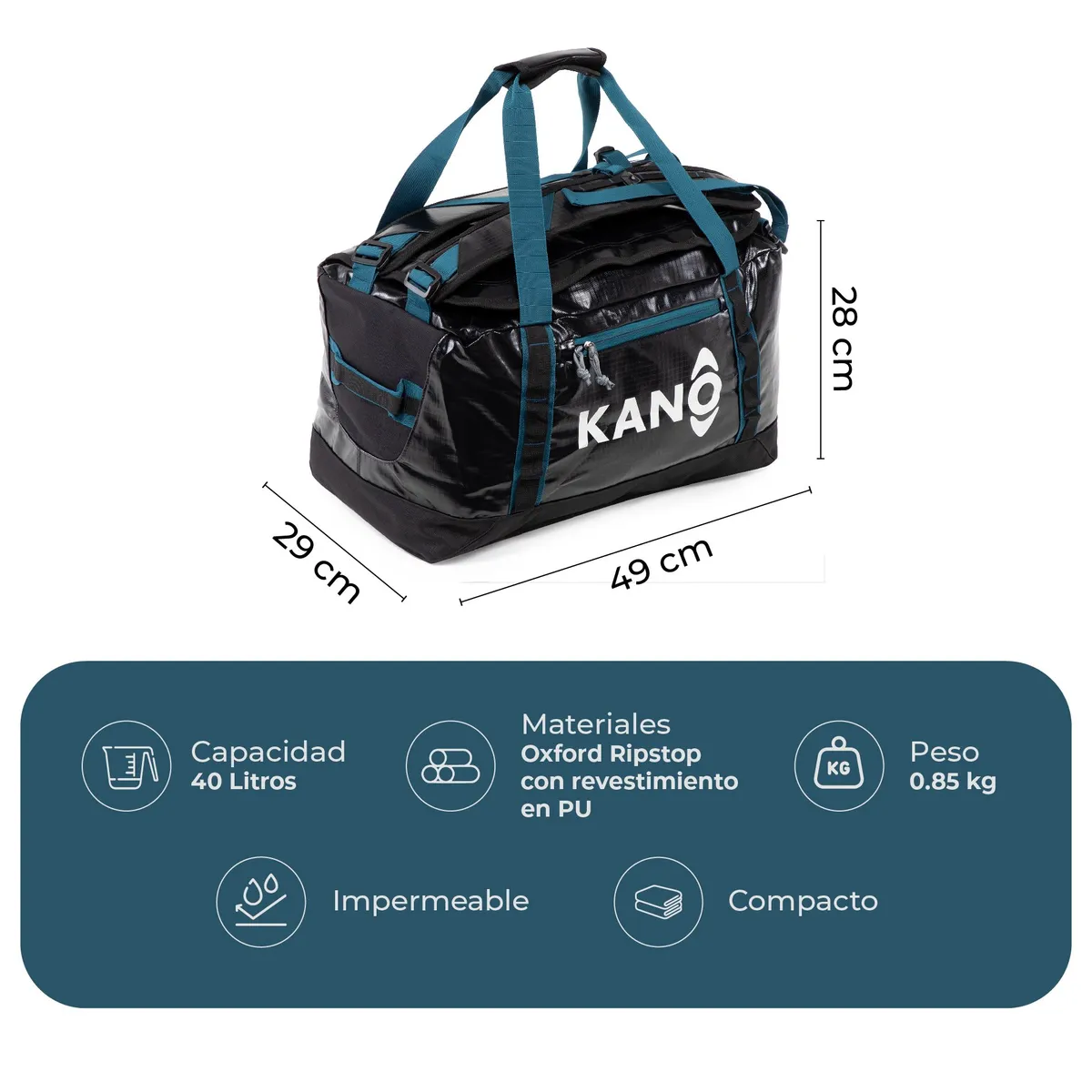KANO - Bolso Mochila Impermeable Negro Kano Outdoor 40L Plegable