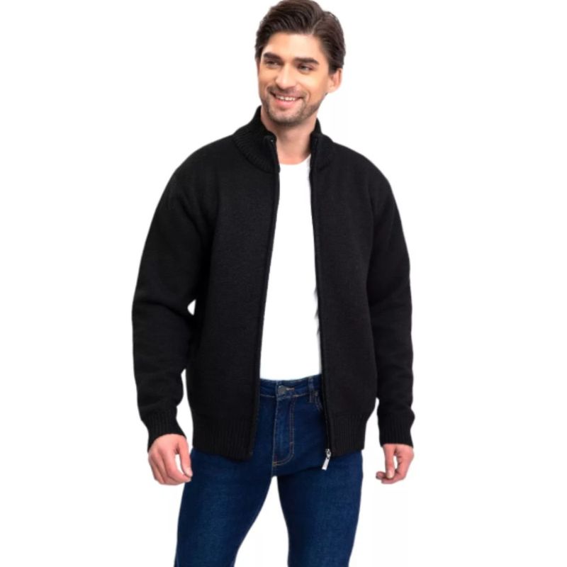 MPROPIA - Chaqueta Sweater Algodon Cuelo Alto Forro Piel Bolsillos Cierre 7169