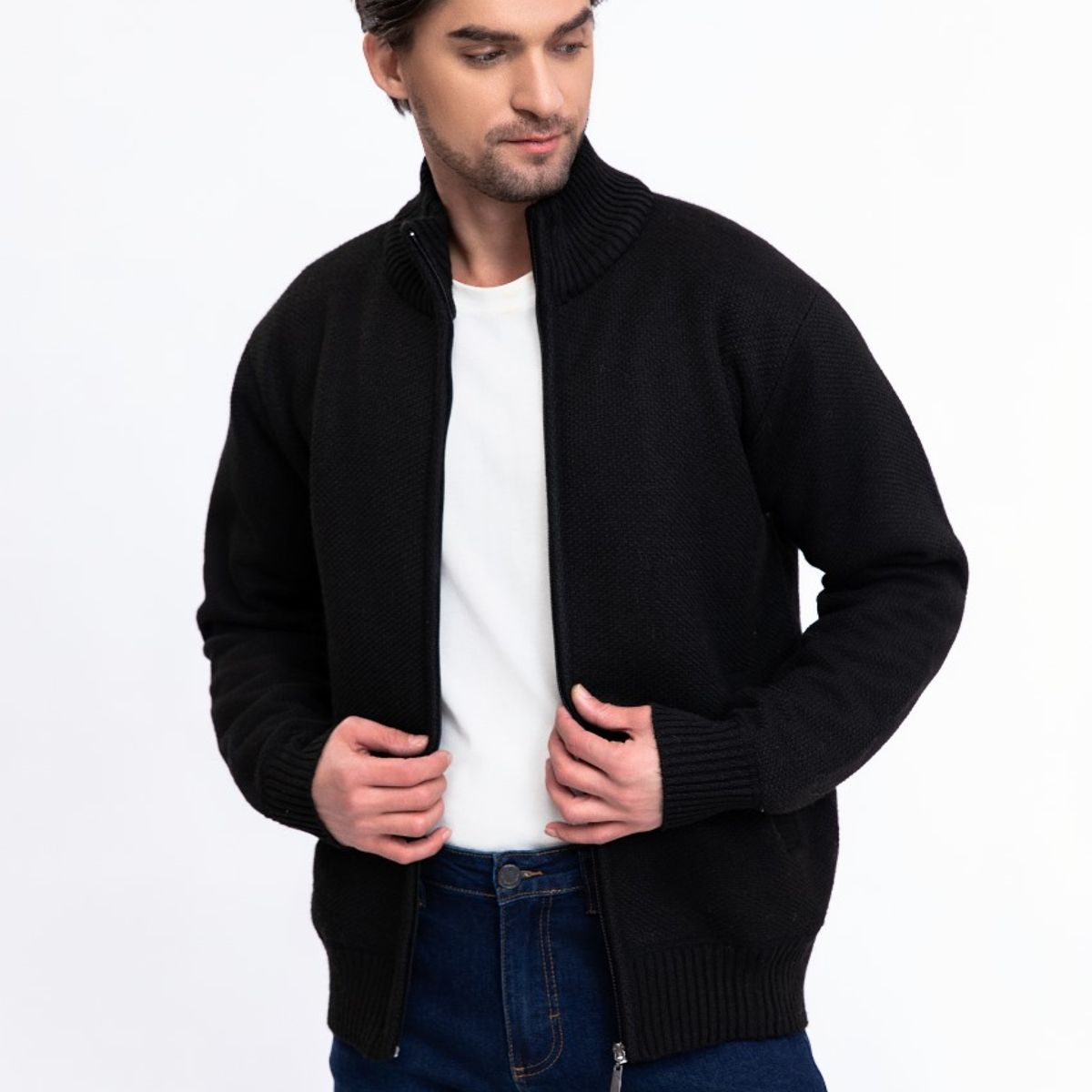 GENERICO - Chaqueta Sweater Algodon Cuelo Alto Forro Piel Bolsillos Cierre 7169