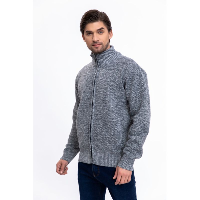 MPROPIA - Chaqueta Sweater Algodon Cuelo Alto Forro Piel Bolsillos Cierre 7169