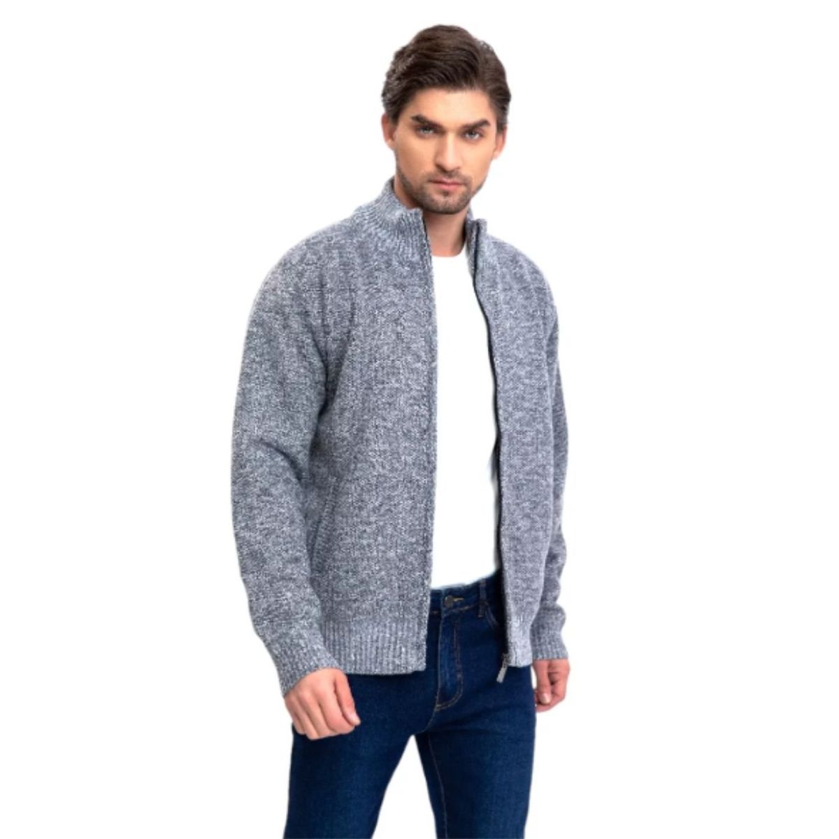 GENERICO - Chaqueta Sweater Algodon Cuelo Alto Forro Piel Bolsillos Cierre 7169