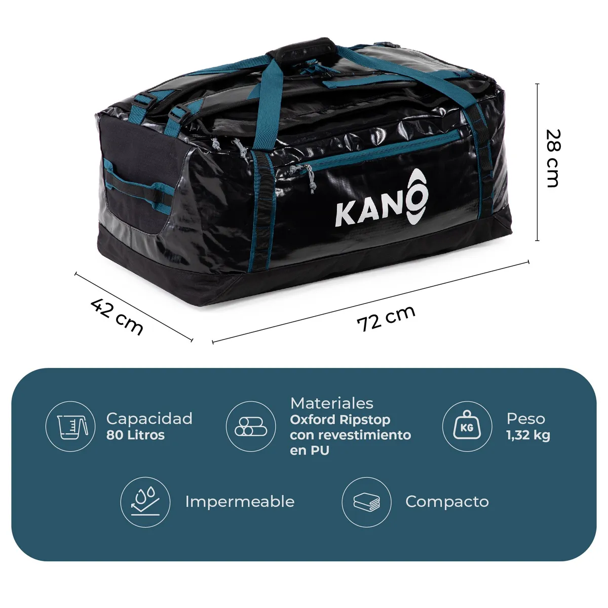 KANO - Bolso Mochila Impermeable Negro Kano Outdoor 80L Plegable