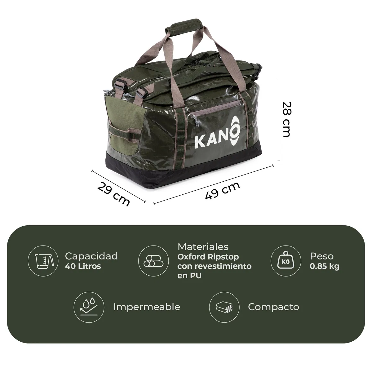 KANO - Bolso Mochila Impermeable Verde Kano Outdoor 40L Plegable
