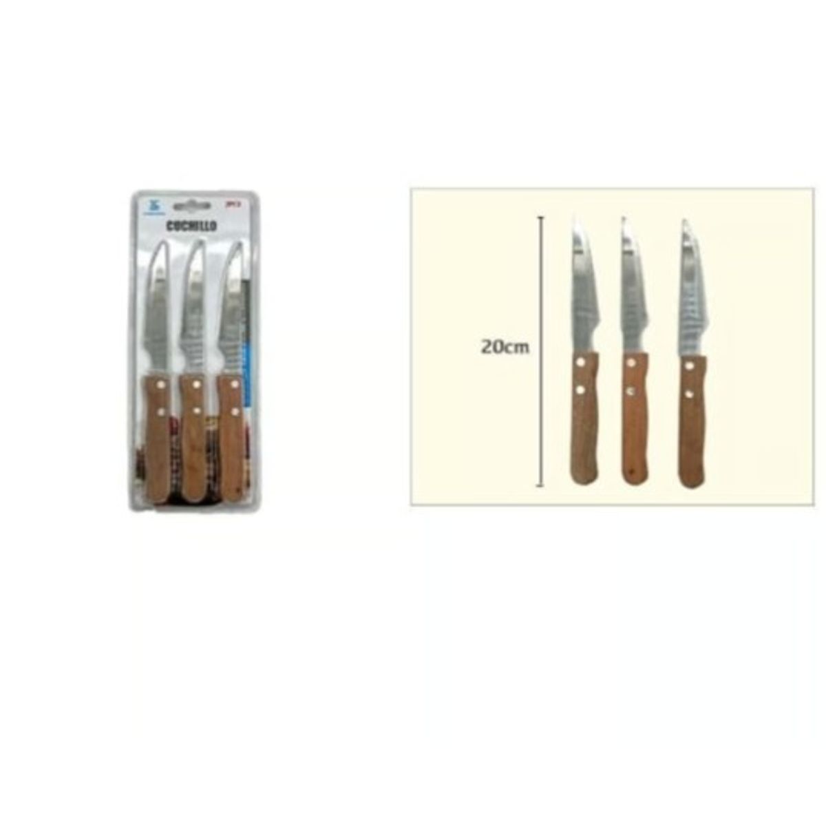 GENERICO - Cuchillo Acero Inoxidable 3 Piezas Mango De Madera