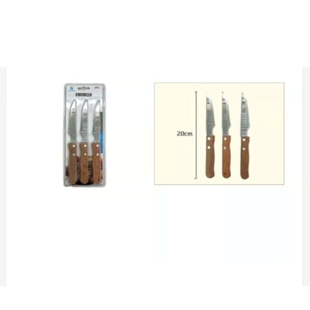 GENERICO - Cuchillo Acero Inoxidable 3 Piezas Mango De Madera