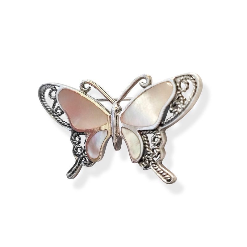 ANDREA COGGIOLA JOYAS - Prendedor Mariposa Nácar Filigrana Plata Fina 925