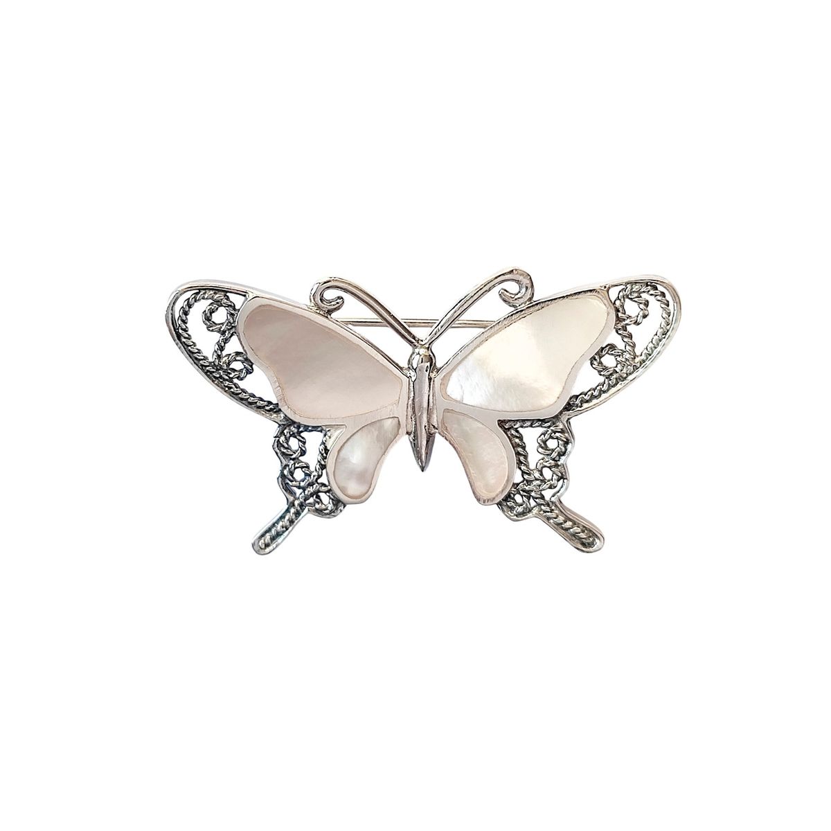 COGGIOLA - Prendedor Mariposa Nácar Filigrana Plata Fina 925