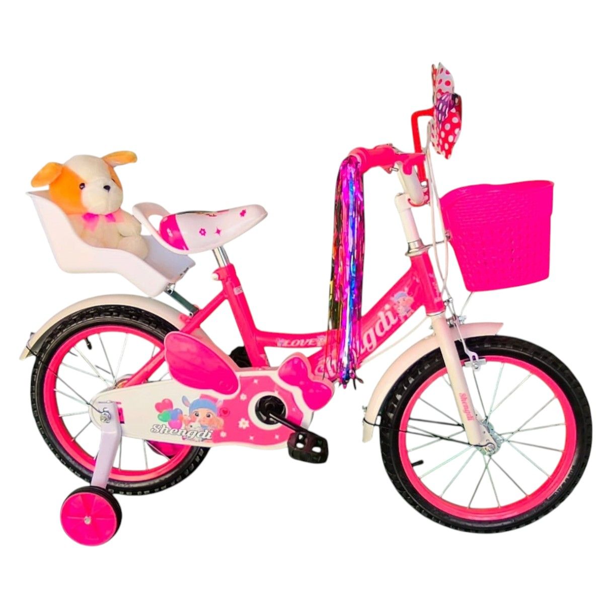 GENERICO - Bicicleta Aro 16 Infantil  Con Peluchero Rosado  Shengdi