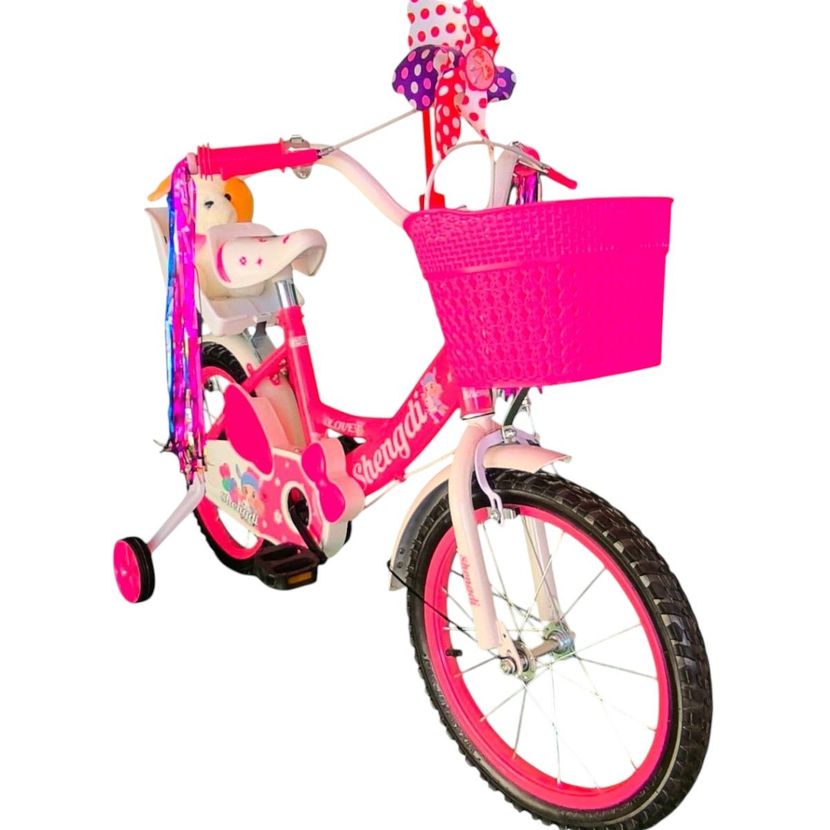 GENERICO - Bicicleta Aro 16 Infantil  Con Peluchero Rosado  Shengdi