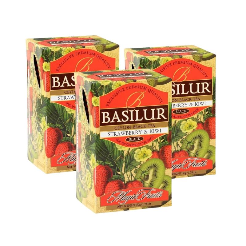 BASILUR - Pack Te Basilur 3 Cajas Frutilla Kiwi de 25 Bolsas cu