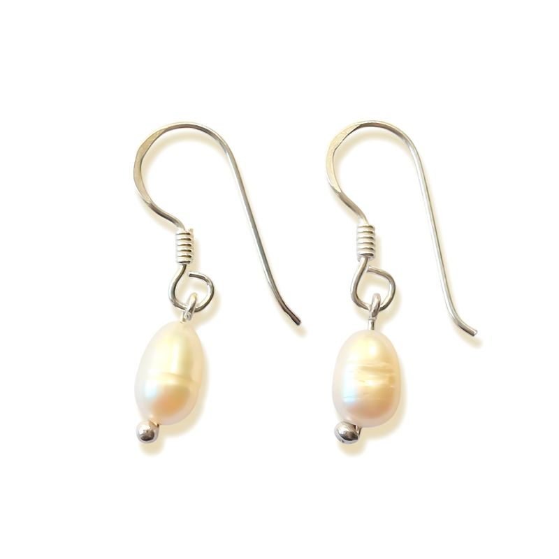 ANDREA COGGIOLA JOYAS - Aros Perla De Río Mini Gancho Plata Fina 925