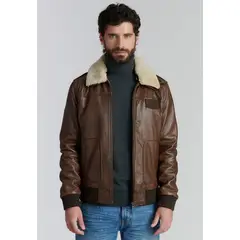 FEROUCH - Chaqueta Cuero Montana Fr Café