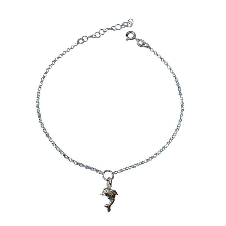Tobillera Delfin Cadena Rolo Plata Fina 925 Plateado TALLA UNICA