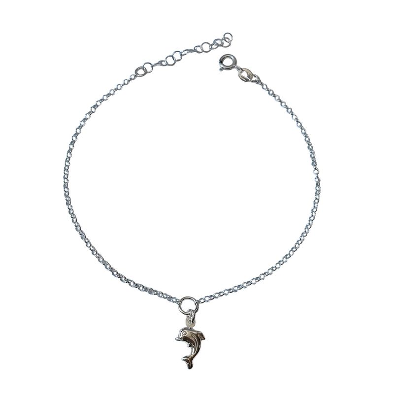 ANDREA COGGIOLA JOYAS - Tobillera Delfín Cadena Rolo Plata Fina 925