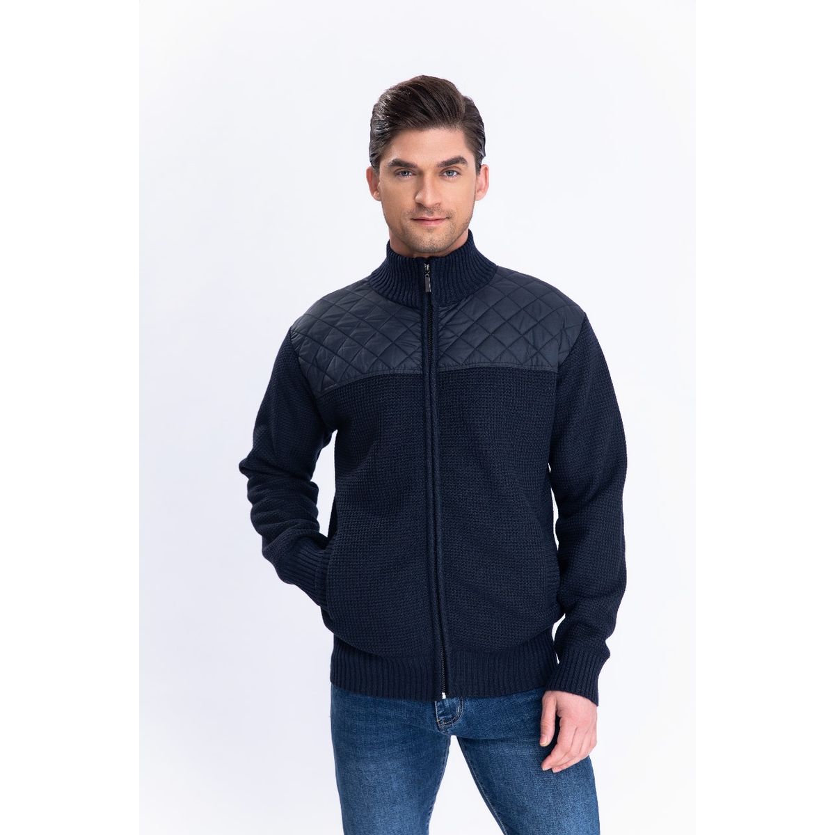 LIKE SHOP - Sweater Algodon Chaqueta Forro Piel Cuello Alto Bolsillos Cierre 7175