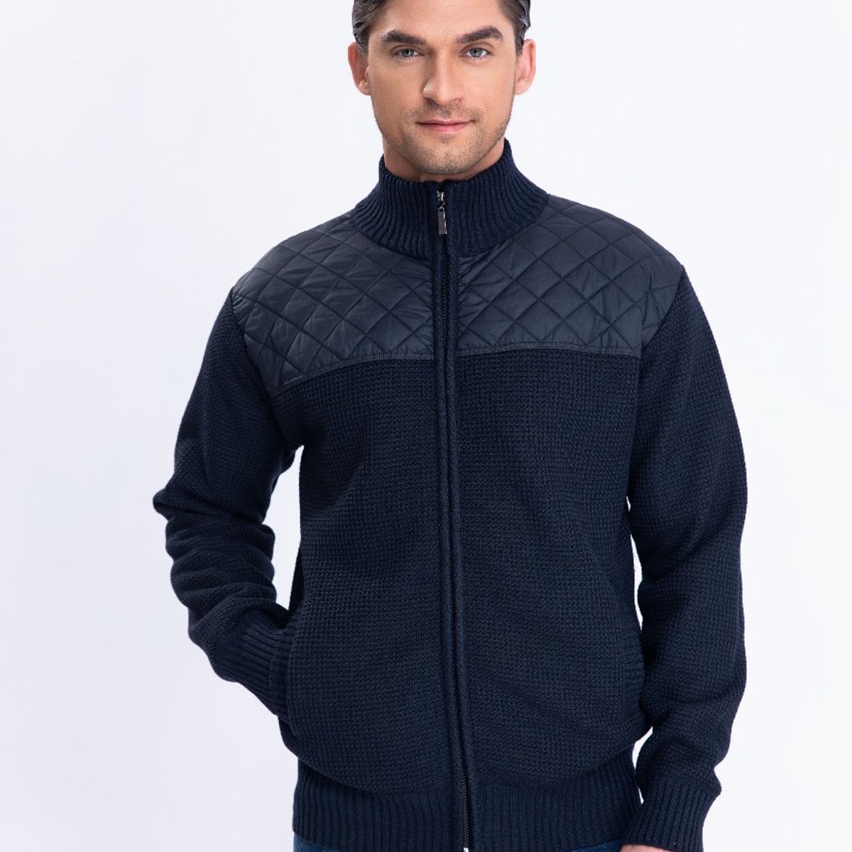 LIKE SHOP - Sweater Algodon Chaqueta Forro Piel Cuello Alto Bolsillos Cierre 7175