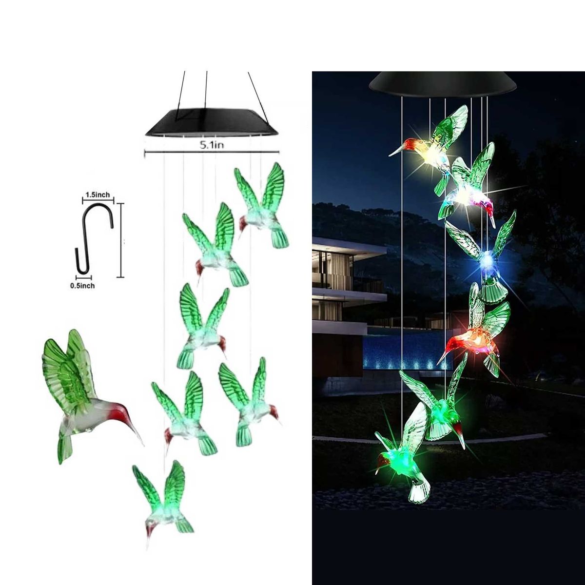 GENERICO - Campana de Viento Led Solar Colibri  - Luz Led