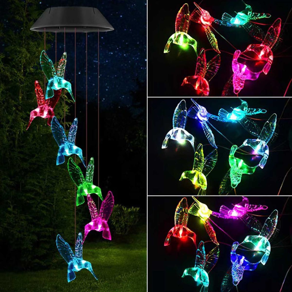 GENERICO - Campana de Viento Led Solar Colibri  - Luz Led