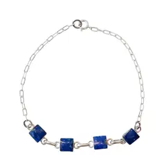 ANDREA COGGIOLA JOYAS - Pulsera Lapislázuli Cuadrado Cadena Plata Fina 925